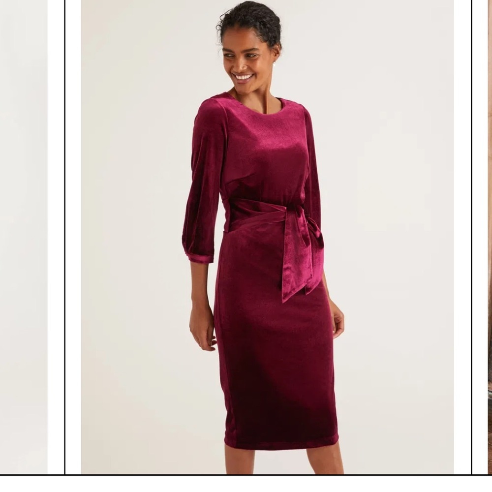 Boden Rich Burgundy Long Sleeve Velvet Dress - Picture 2 of 10